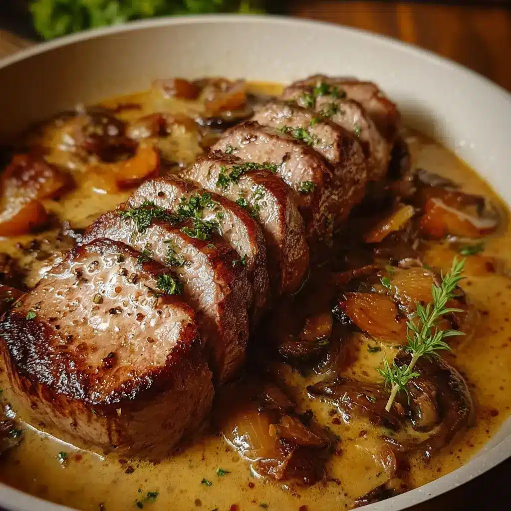 Solomillo de Res en Salsa Cremosa de Cebolla y Mostaza