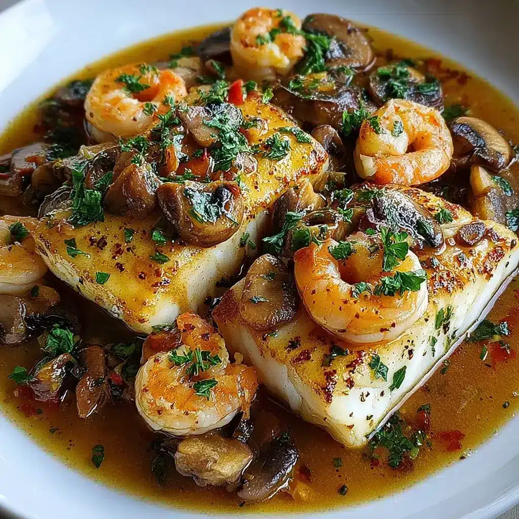 Bacalao con Gambas y Champiñones al Ajillo
