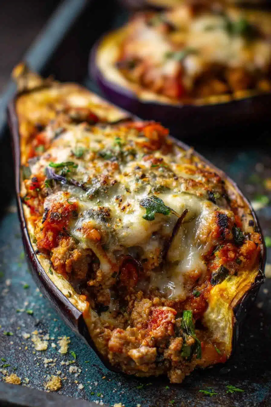 Berenjenas Rellenas de Carne y Queso de Cabra