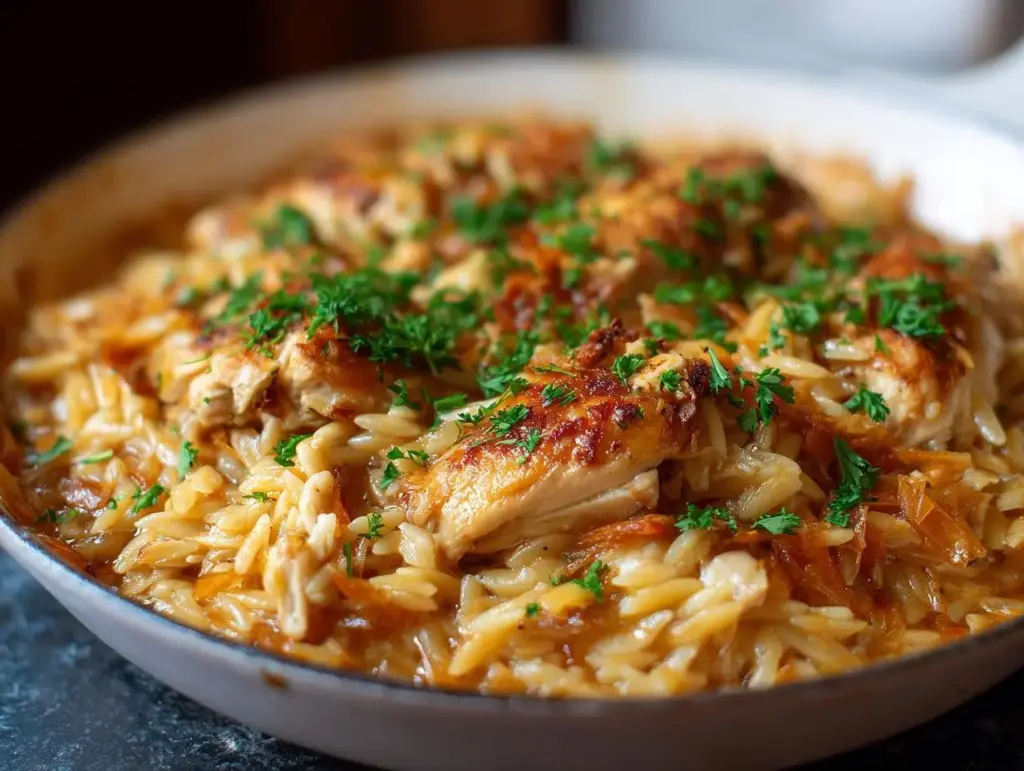 Casserole d’Orzo au Poulet : 550 Calories Réconfortantes