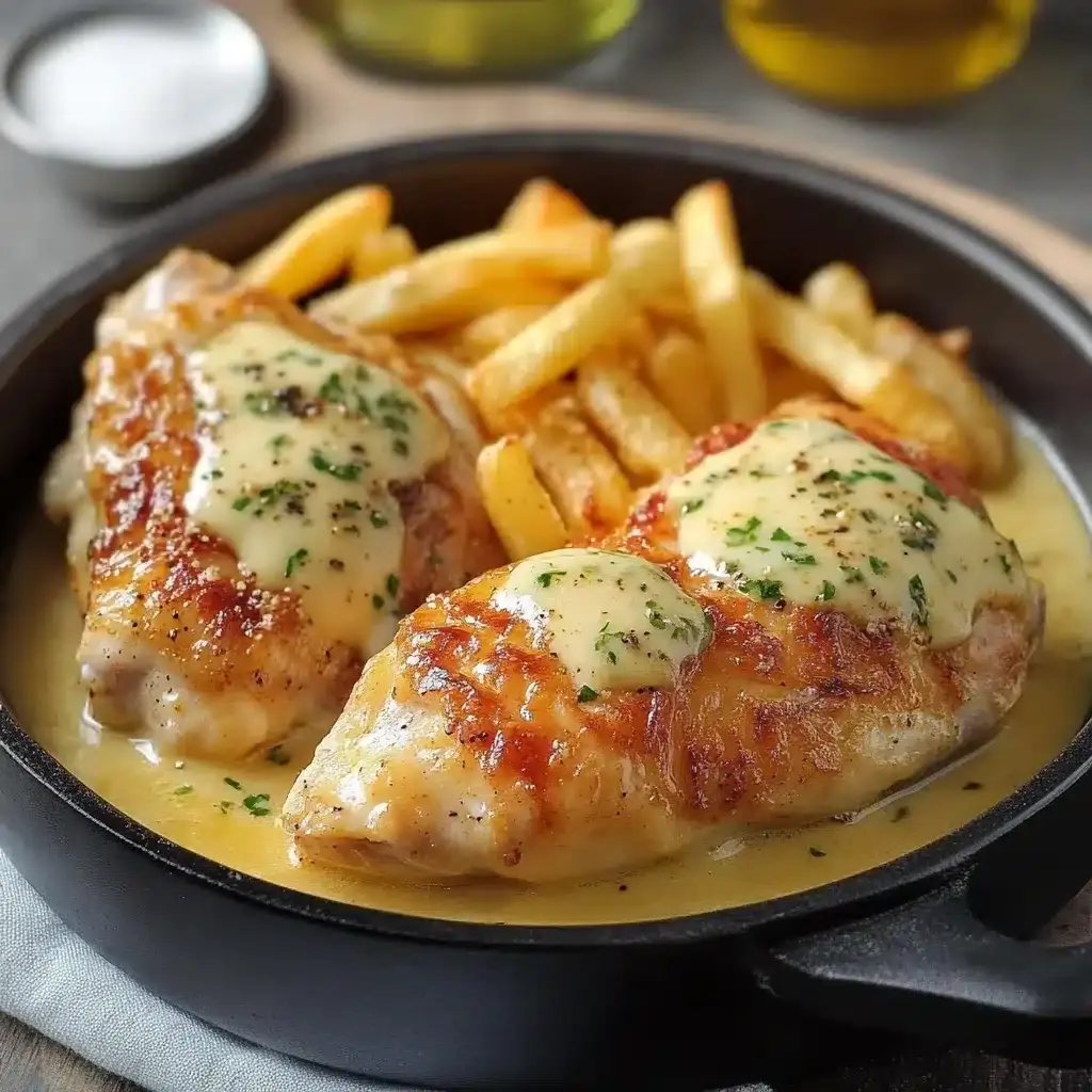 Cassolettes de Poulet au Maroilles et Frites Maison 4 Cassolettes de Poulet au Maroilles