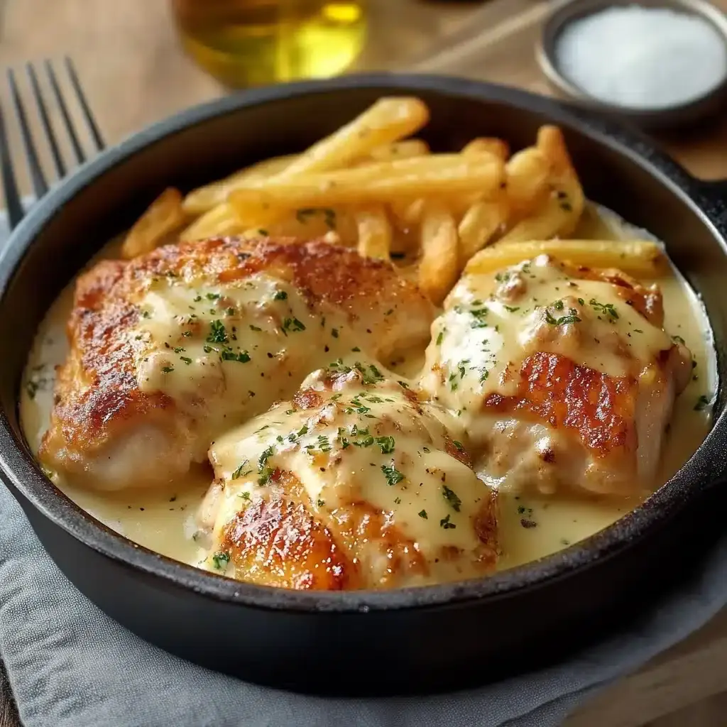Cassolettes de Poulet au Maroilles et Frites Maison