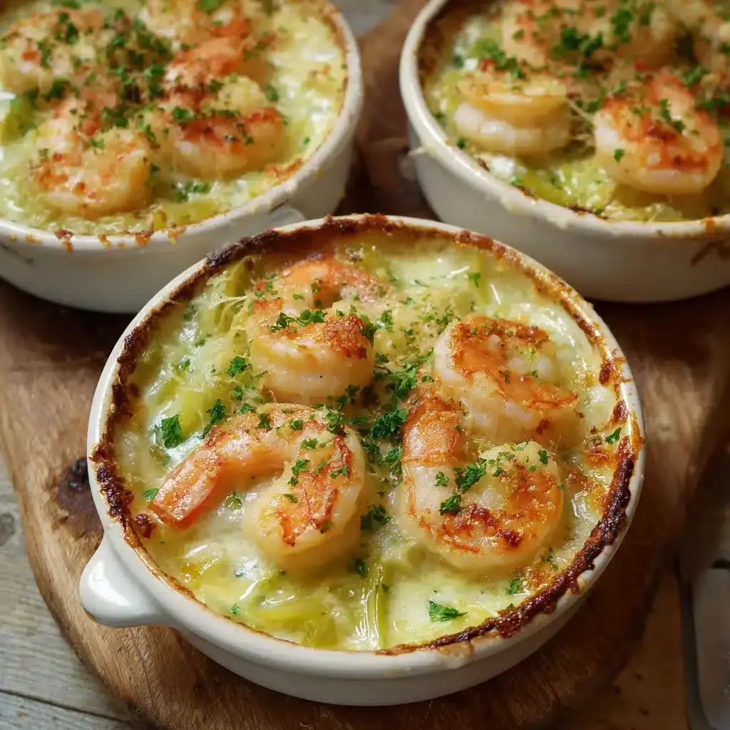 Cassolettes aux crevettes et poireaux 4 cassolettes crevettes poireaux