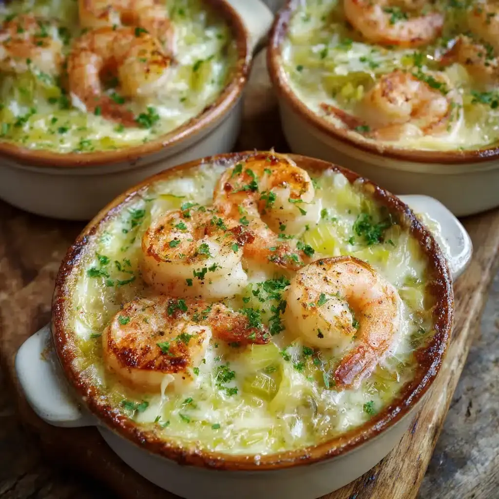 Cassolettes aux crevettes et poireaux