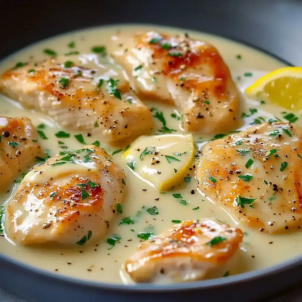 Filets de poulet tendres à la sauce crème citronnée à l’ail