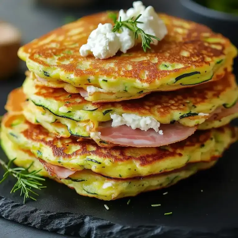 Pancakes à la courgette fourrés au chèvre et jambon
