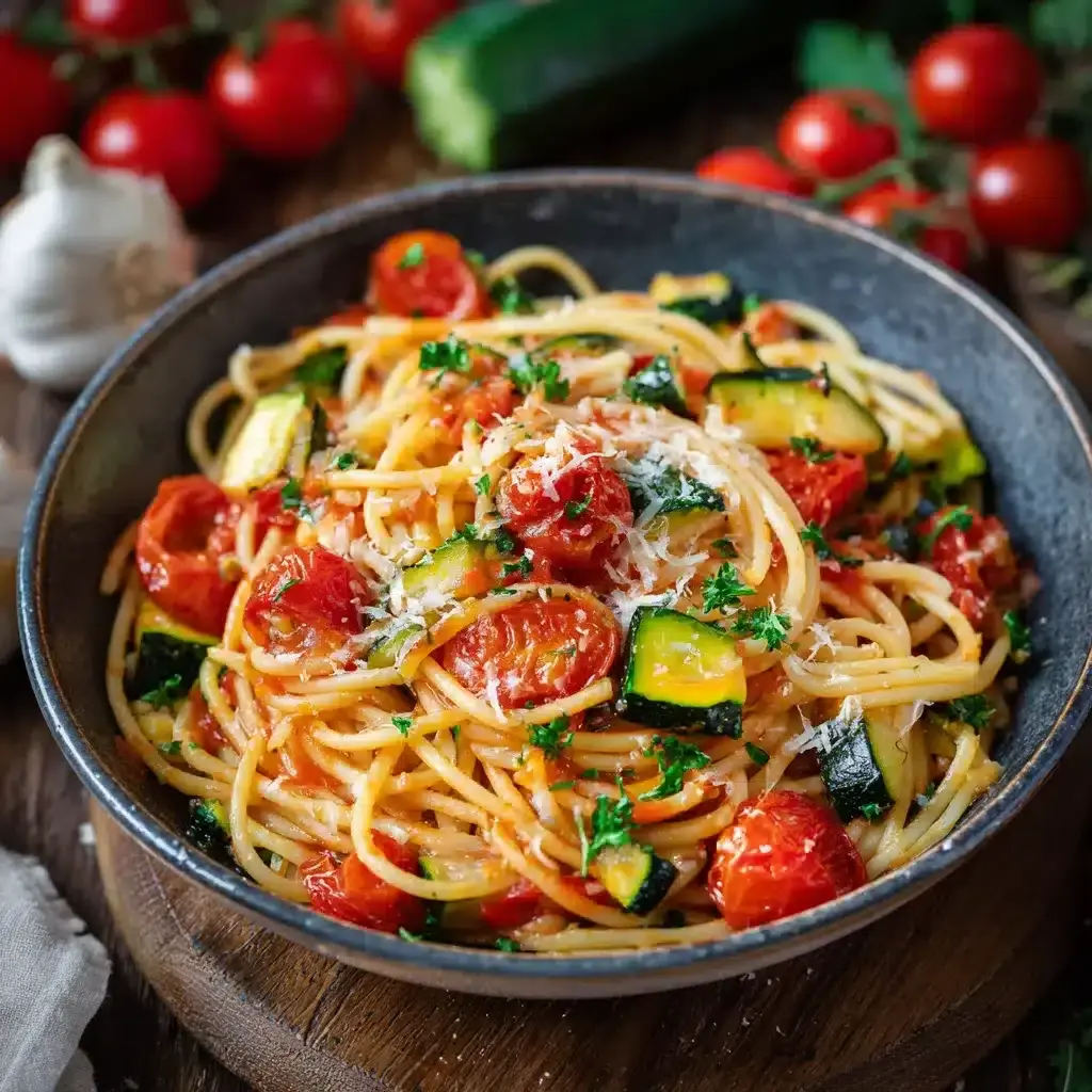spaghettis tomates courgettes parmesan