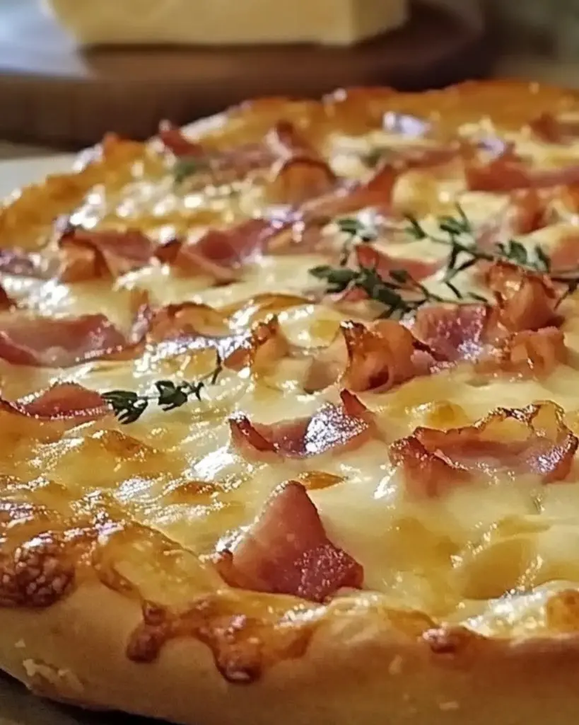 tarte aux lardons et fondue d'oignons