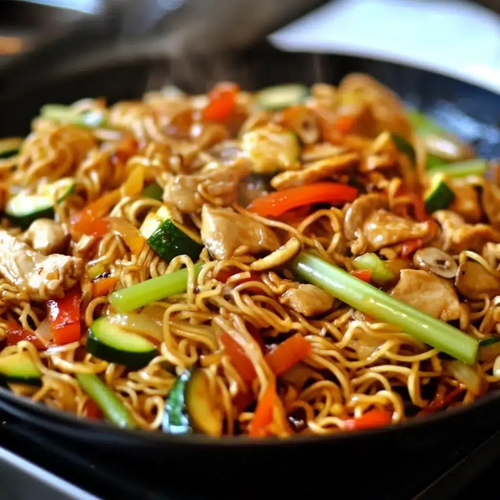 wok de poulet nouilles légumes