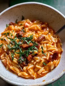Orzo crémeux au chorizo, épinards et parmesan