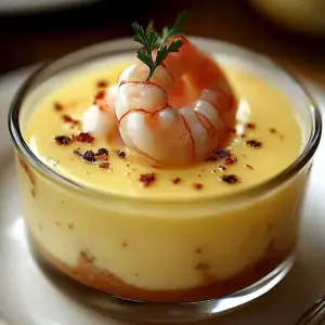 Panna Cotta à la Bisque de Homard et Crevettes au Cognac Délicieuse