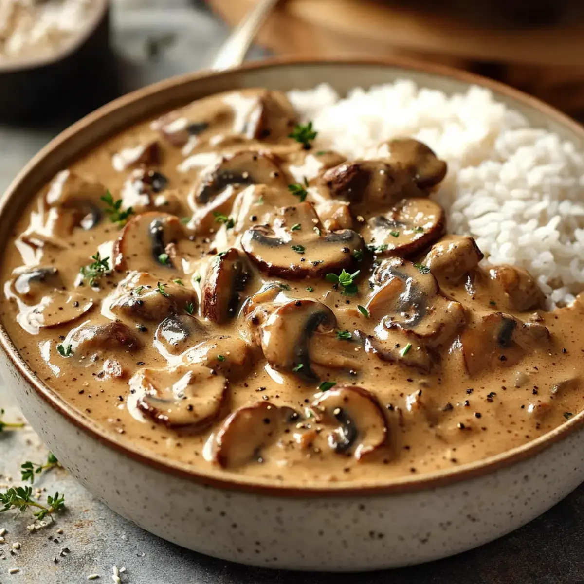 Stroganoff de Champignons & Riz Complet : Un Confort Réconfortant - 2 Stroganoff de Champignons Riz Complet