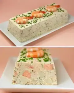Terrine de Saint-Jacques à la crème citronnée avec Saumon et Crevettes