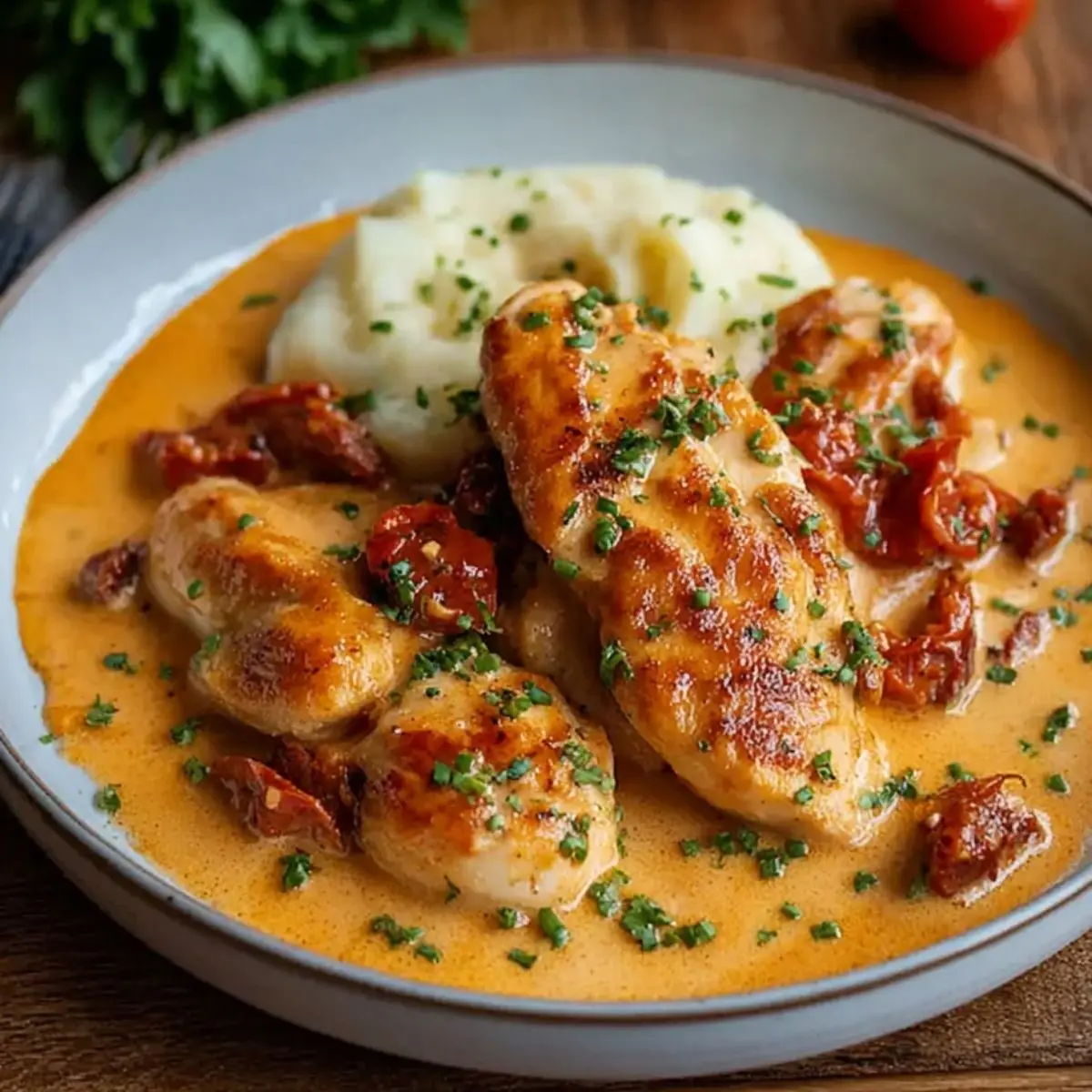 Aiguillettes de Poulet à la Sauce Crémeuse au Chorizo 2 aiguillettes de poulet sauce crémeuse chorizo