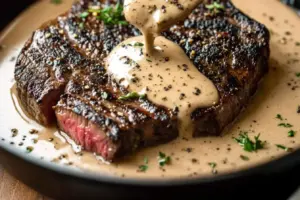 Bavette de Boeuf à la Poêle avec Sauce Crème à l’Ail et au Whisky