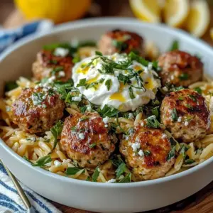 Boulettes Grecques, Orzo Citronné et Crème de Feta