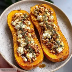 Butternut rôti au miel, feta et noix