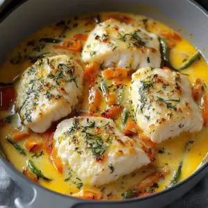 Filets de cabillaud au four à la crème et aux légumes