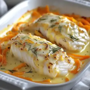 Filets de cabillaud au four à la crème et aux légumes