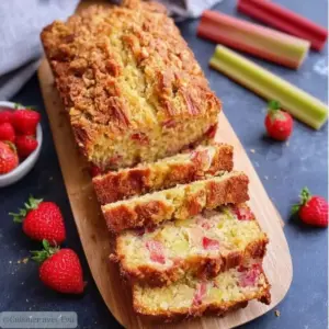 Cake croustillant à la rhubarbe et aux fraises