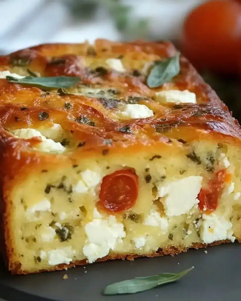 Cake aux tomates séchées, feta et basilic