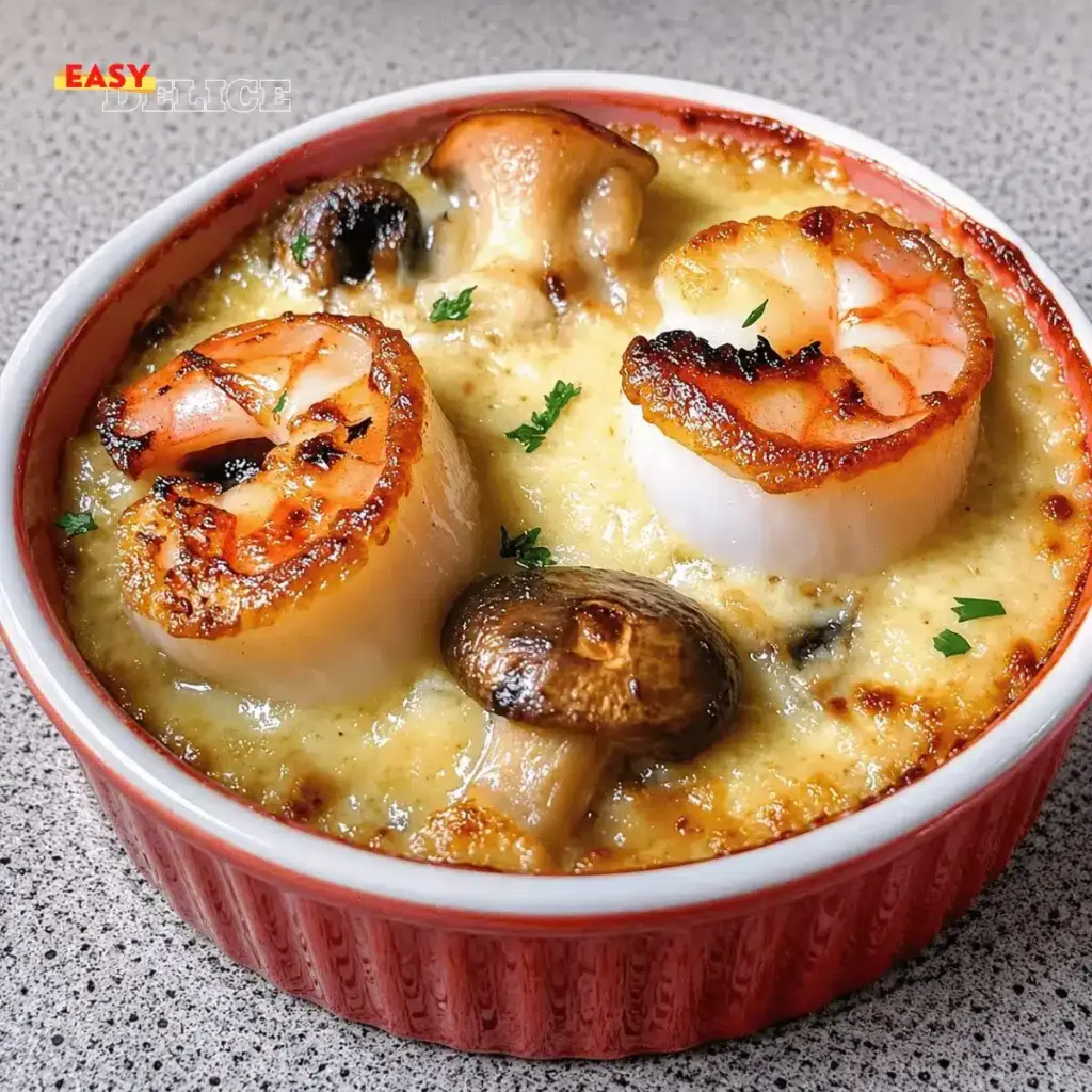 Cassolette de la Mer : Saint-Jacques, Crevettes & Champignons