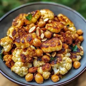 Chou-fleur rôti au miel et curry avec halloumi et pois chiches