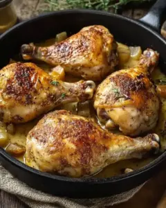 Cuisses de poulet à la crème et à la moutarde à la poêle