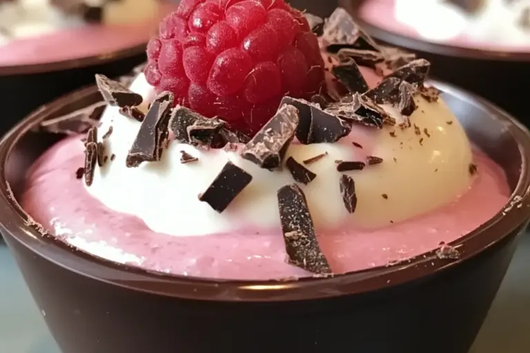 Cups en chocolat et mousse de framboises