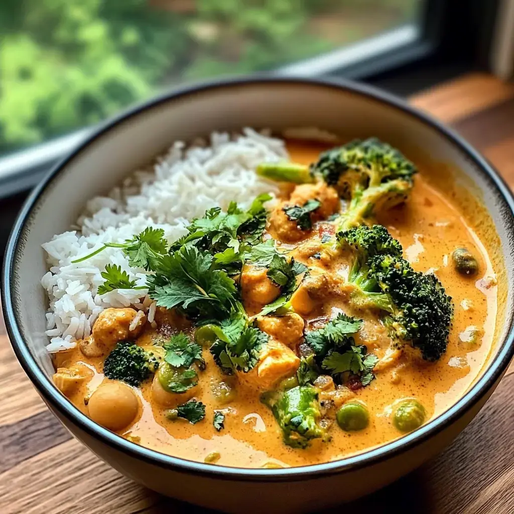Curry de Brocoli, Pois Chiches et Champignons au Lait de Coco 