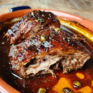 Épaule d’agneau confite au miel et à la moutarde