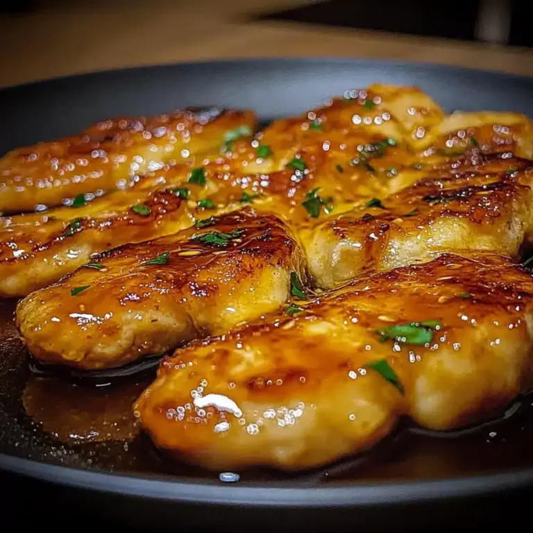 Escalopes de Poulet Caramélisées à l’Ail, Miel et Sauce 