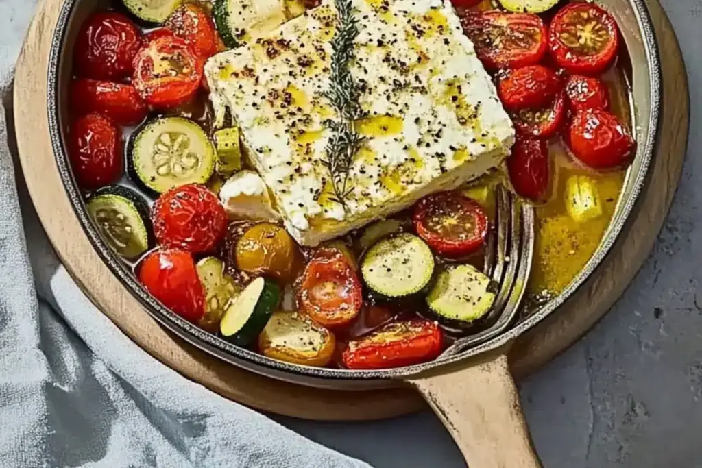 Feta au four et petits légumes