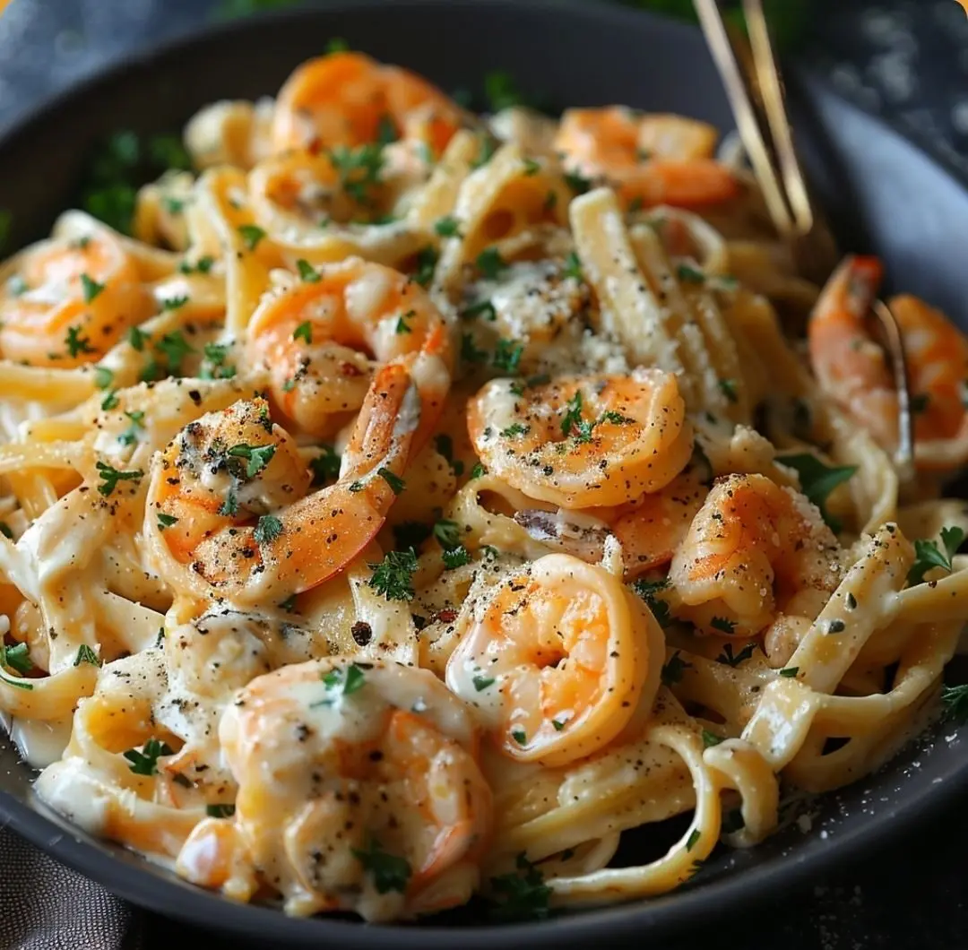 Fettuccine Alfredo aux Crevettes Crémeuses 2 fettuccine alfredo aux crevettes