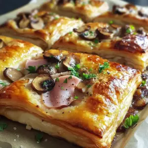 Feuilleté aux champignons et jambon de dinde de poulet