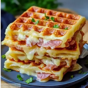 Gaufres Salées Croustillantes au Jambon et Fromage