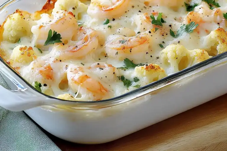 Gratin de crevettes et chou-fleur