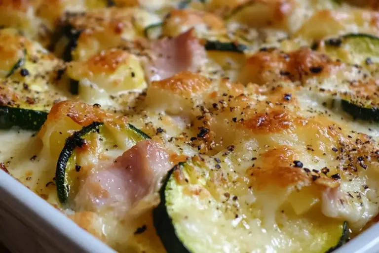 Gratin de jambon et courgettes