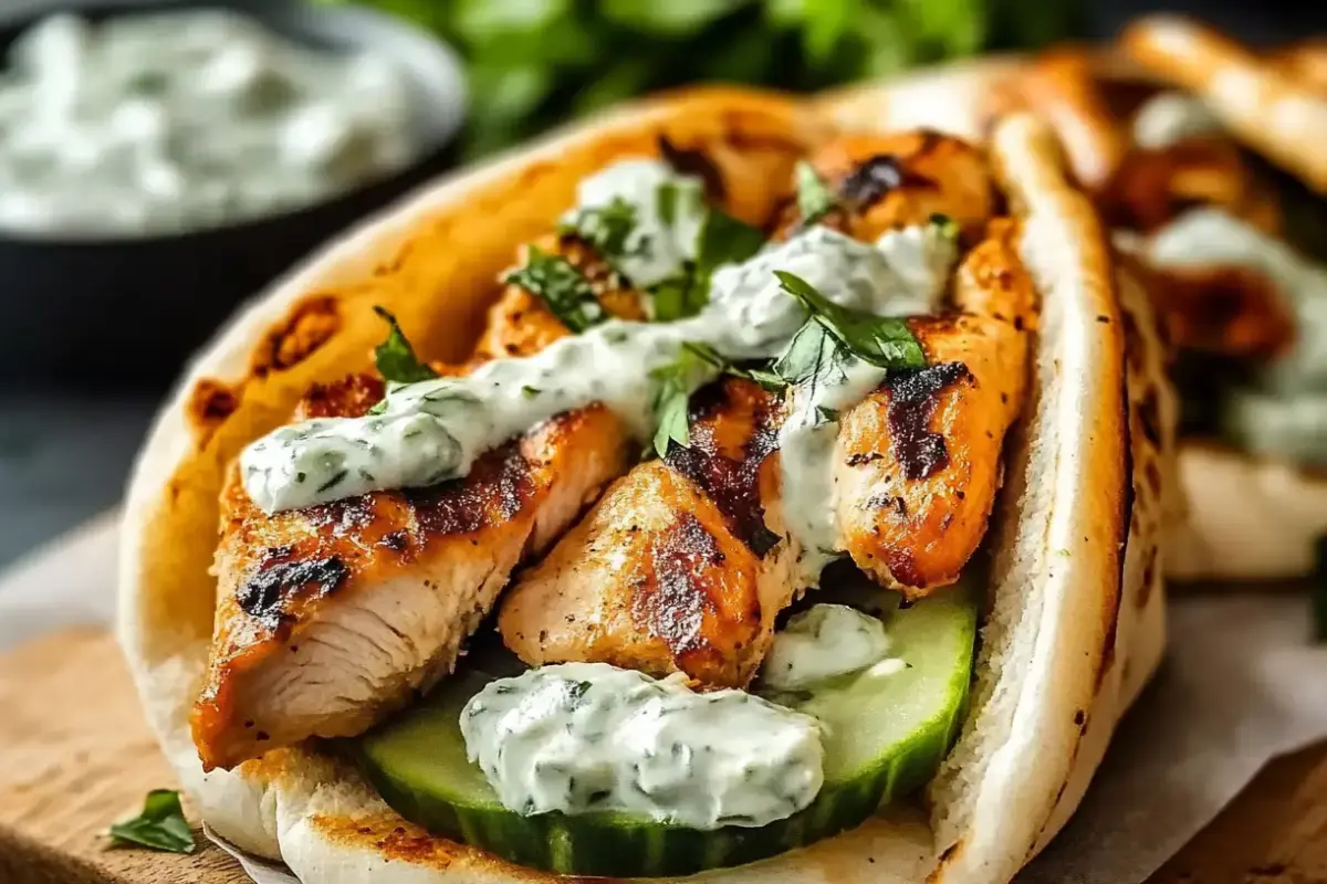 Gyros de poulet grec avec tzatziki au concombre 2 gyros de poulet grec