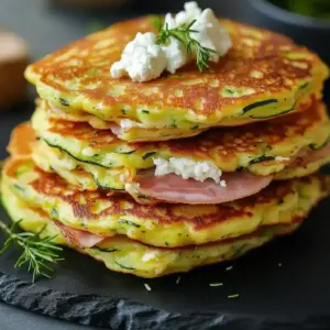 Pancakes Moelleux Courgette, Chèvre et Jambon