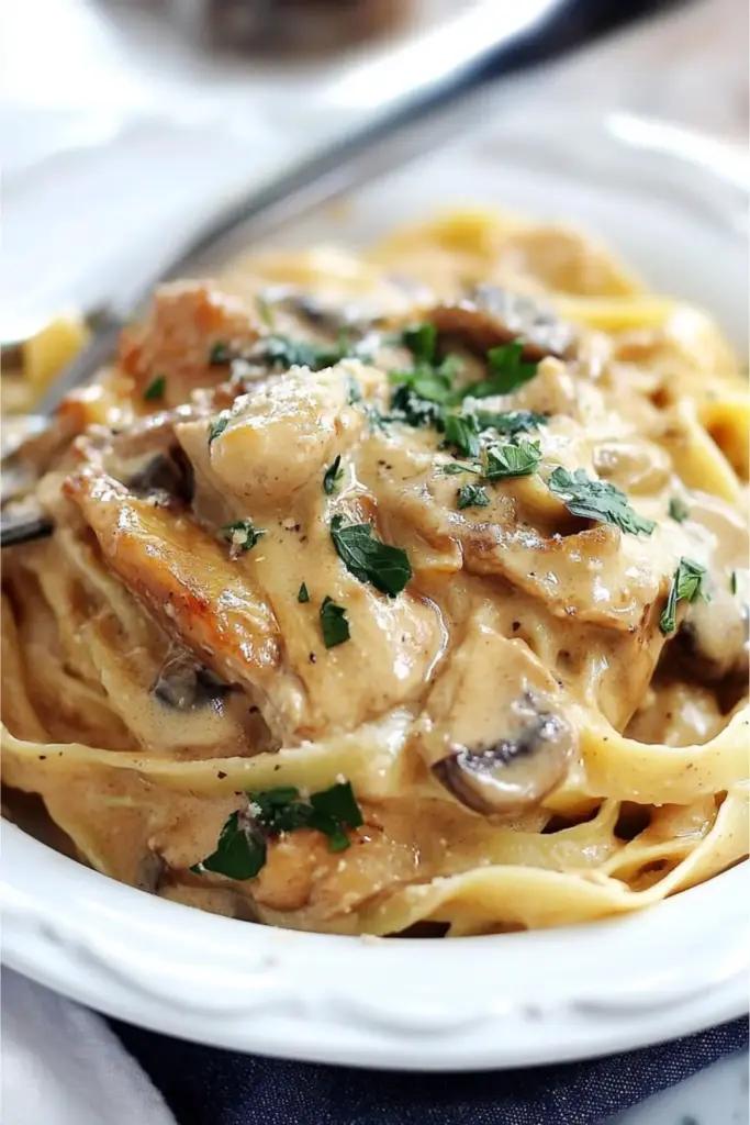 Pâtes Au Poulet Sauce Crémeuse Aux Champignons