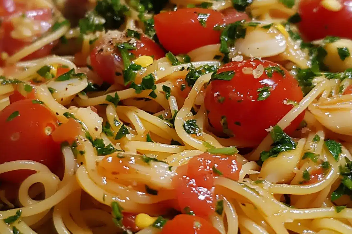 Pâtes aux fruits de mer et tomates fraîches 2 pâtes fruits de mer tomates fraîches