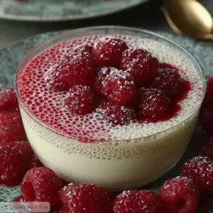 Perles du Japon au Lait de Coco avec Coulis de Framboises