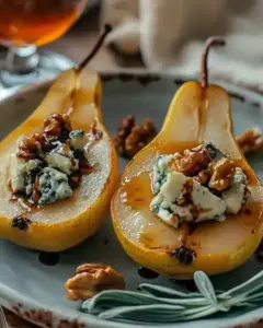 Poires Rôties au Fromage Bleu et Noix Caramélisées