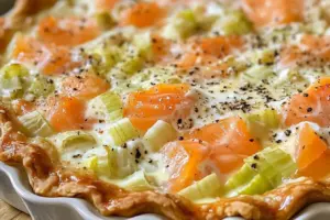 Quiche aux poireaux et au saumon fumé