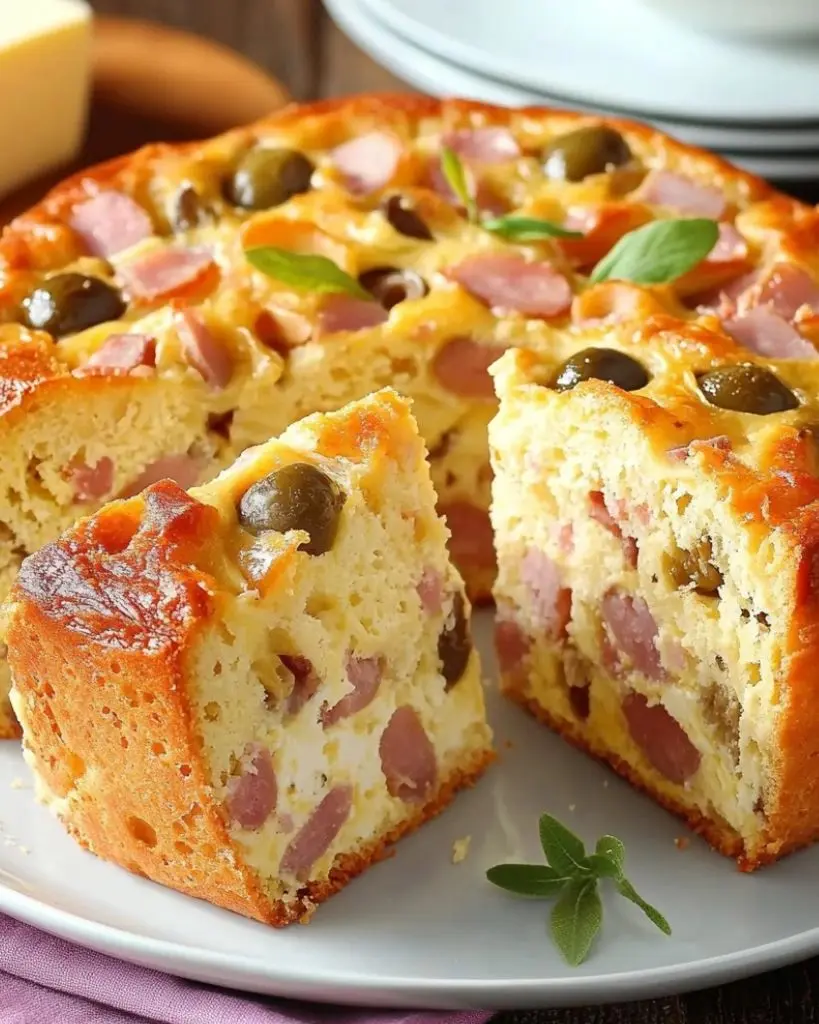 Cake aux olives, jambon et fromage