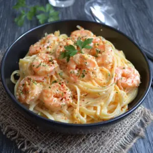 Pâtes Crémeuses aux Crevettes, Ail et Paprika Fumé