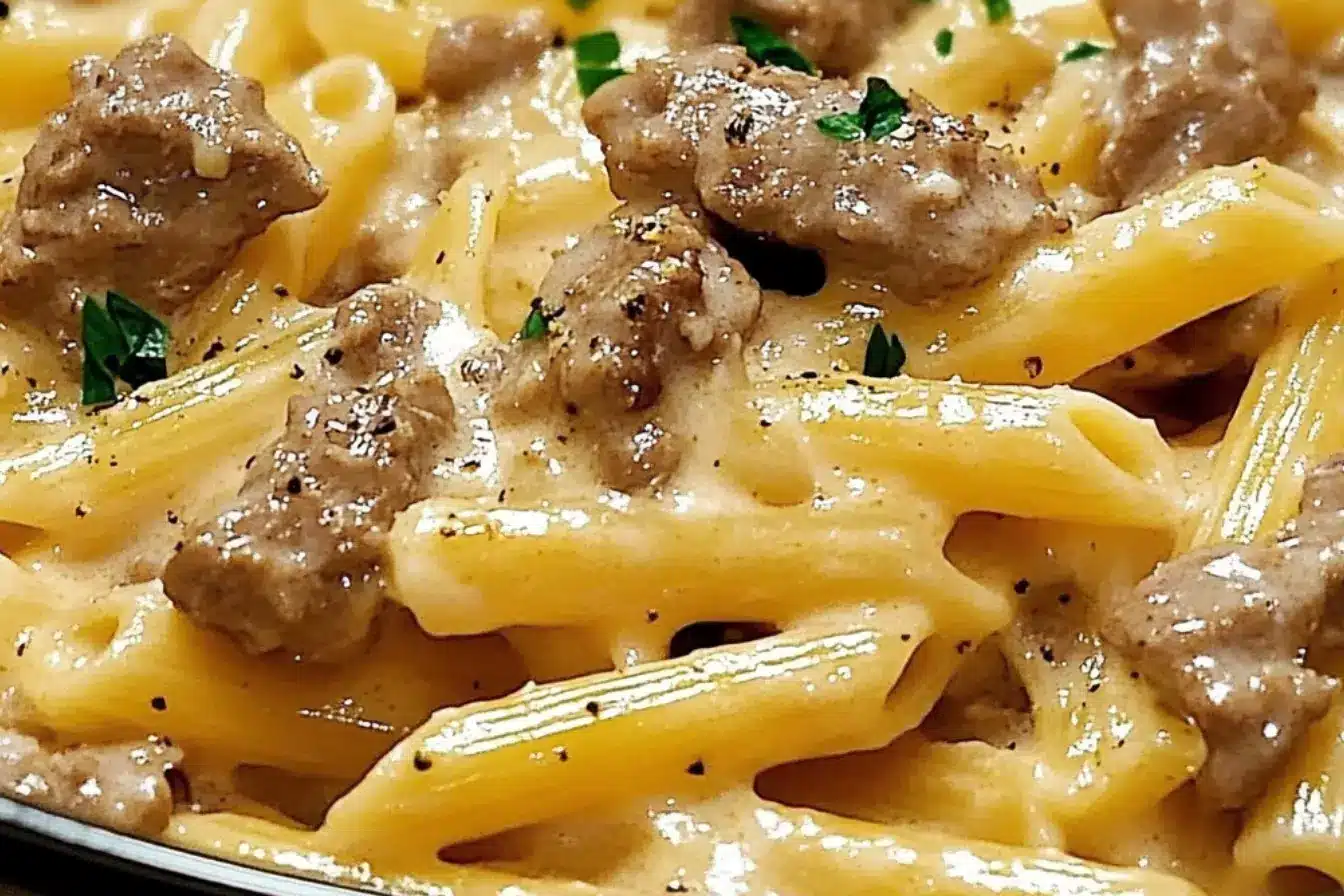 Pâtes crémeuses au bœuf et à l’ail 2 recette pâtes crémeuses bœuf ail