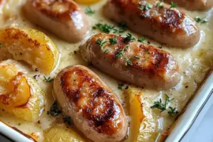 Saucisses et Purée avec Sauce