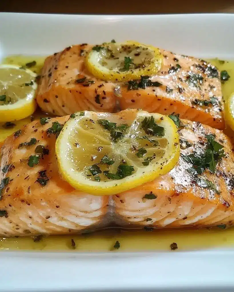 Saumon au four au citron, ail et moutarde